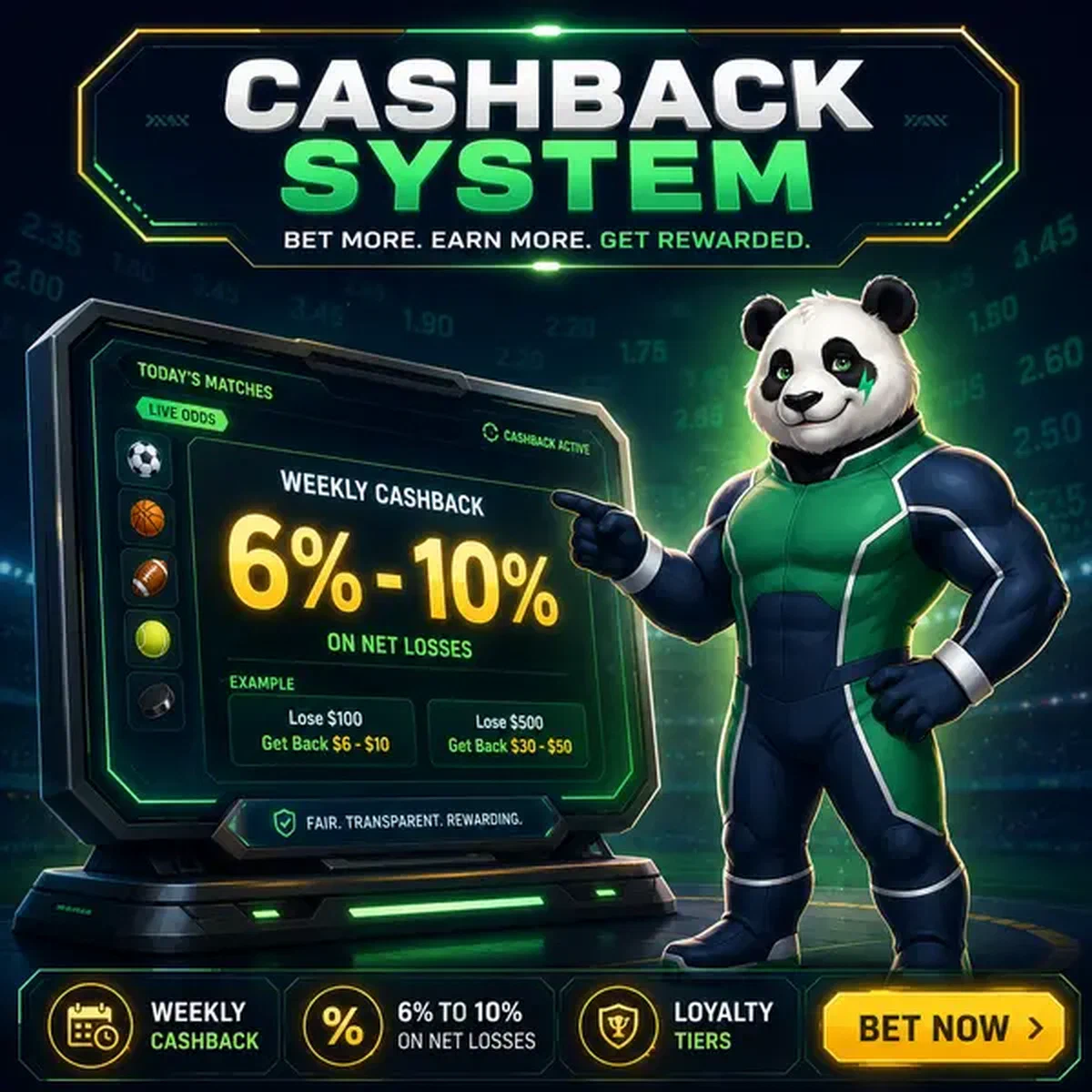 Guía de Apuestas Deportivas Bruno señalando la pantalla del sistema de cashback brillante